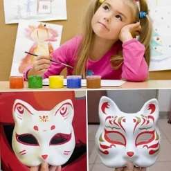 Kattemaske, Kattemaske 15 stk. Halv Rævemaske Hvid Therian Maske Diy Malbar Blank Maske til Holloween, Maskerade Fest, Cosplay