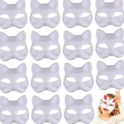 Kattemaske, Kattemaske 15 stk. Halv Rævemaske Hvid Therian Maske Diy Malbar Blank Maske til Holloween, Maskerade Fest, Cosplay