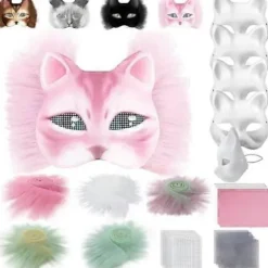 Kattemaske med pels og mesh-øje, blanke papirmasker til gør-det-selv, hvide malepapirmasker, kattemaske til gør-det-selv Halloween Mardi Gras-fest Rose-29pcs | Fyndiq