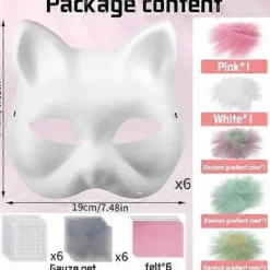 Kattemaske med pels og mesh-øje, blanke papirmasker til gør-det-selv, hvide malepapirmasker, kattemaske til gør-det-selv Halloween Mardi Gras-fest Rose-29pcs | Fyndiq