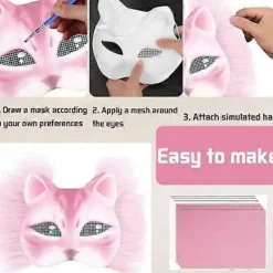 Kattemaske med pels og mesh-øje, blanke papirmasker til gør-det-selv, hvide malepapirmasker, kattemaske til gør-det-selv Halloween Mardi Gras-fest Rose-29pcs | Fyndiq