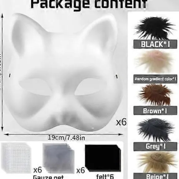 Kattemaske med pels og mesh-øje, blanke papirmasker til gør-det-selv, hvide malepapirmasker, kattemaske til gør-det-selv Halloween Mardi Gras-fest{AZC} Black-29pcs | Fyndiq