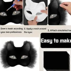 Kattemaske med pels og mesh-øje, blanke papirmasker til gør-det-selv, hvide malepapirmasker, kattemaske til gør-det-selv Halloween Mardi Gras-fest{AZC} Black-29pcs | Fyndiq