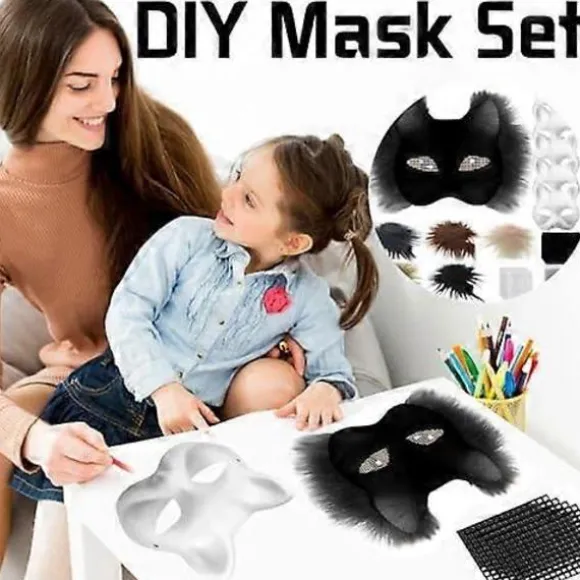 Kattemaske med pels og mesh-øje, blanke papirmasker til gør-det-selv, hvide malepapirmasker, kattemaske til gør-det-selv Halloween Mardi Gras-fest{AZC} Black-29pcs | Fyndiq