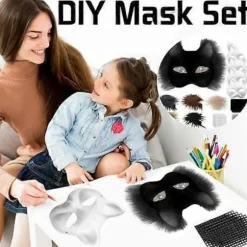 Kattemaske med pels og mesh-øje, blanke papirmasker til gør-det-selv, hvide malepapirmasker, kattemaske til gør-det-selv Halloween Mardi Gras-fest{AZC} Black-29pcs | Fyndiq