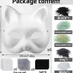 Kattemaske med pels og netøje, tomme papirmasker til gør-det-selv, hvide malepapirmasker, kattemaske til gør-det-selv Halloween Mardi Gras-fest_tfrf Gris-29pcs | Fyndiq