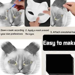 Kattemaske med pels og netøje, tomme papirmasker til gør-det-selv, hvide malepapirmasker, kattemaske til gør-det-selv Halloween Mardi Gras-fest_tfrf Gris-29pcs | Fyndiq