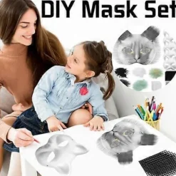 Kattemaske med pels og netøje, tomme papirmasker til gør-det-selv, hvide malepapirmasker, kattemaske til gør-det-selv Halloween Mardi Gras-fest_tfrf Gris-29pcs | Fyndiq