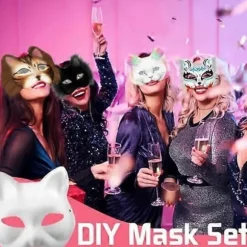 Kattemaske med pels og netøje, tomme papirmasker til gør-det-selv, hvide malepapirmasker, kattemaske til gør-det-selv Halloween Mardi Gras-fest_tfrf Gris-29pcs | Fyndiq
