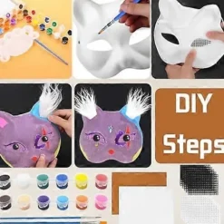Kattemaske med pels og netøje, tomme papirmasker til gør-det-selv, hvide malepapirmasker, kattemaske til gør-det-selv Halloween Mardi Gras-fest - Glad Maroon-24pcs | Fyndiq