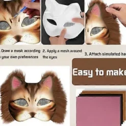 Kattemaske med pels og netøje, DIY blanke papirmasker, hvide malepapirmasker, kattemaske til DIY Halloween Mardi Gras fest Marron-29 stk Marron-29pcs | Fyndiq