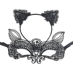 Kattemaske og katteøre-hårbøjle, damekostume, Halloween-maske, Catwoman-tilbehør, makeup-festgaver
