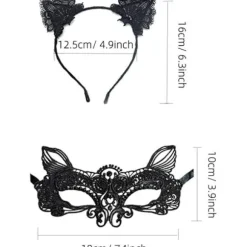 Kattemaske og katteøre-hårbøjle, damekostume, Halloween-maske, Catwoman-tilbehør, makeup-festgaver