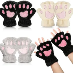 Kattepotehandsker 3 par Kawaii-handsker Kattepoter Cosplay Kunstpels Plys Kattehandsker Løvepoter Fingerløse handsker til piger Kvinder Sort, Hvid, Grå - | Fyndiq