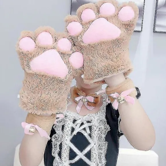 Kattepotehandsker Hyggelige Dyre Fuld Finger Bjørneklo Votter Vinter Plys Handske Halloween Cosplay Kostume Rekvisit Til Børn Voksne -Sy SIZE