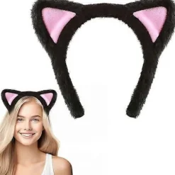 Katteøre Hårbøjle Sød Katteøre Hårbøjle til Voksne Fluffy Katteøre Kattehårbøjle Sorte Katteøre til Makeup Brusebad Fest