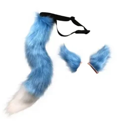 Katteøre Hårklemme Kostume Halloween Fest Hals Chocker Cosplay Sæt (blå)