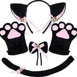 Katteører Pandebånd Kattehale Kattepote Handsker Klokke Halskæde Kat Cosplay Tilbehør