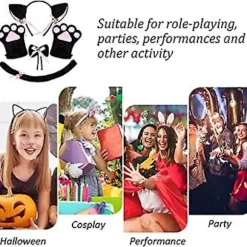 Katteører Pandebånd Kattehale Kattepote Handsker Klokke Halskæde Kat Cosplay Tilbehør