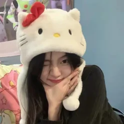 Kawaii KT Kat Plys Kappe og Tegneserie Trøjehue Varme Ørebeskyttelse A1
