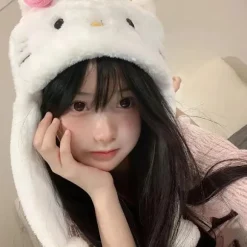 Kawaii KT Kat Plys Kappe og Tegneserie Trøjehue Varme Ørebeskyttelse A1