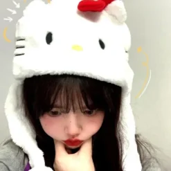 Kawaii KT Kat Plys Kappe og Tegneserie Trøjehue Varme Ørebeskyttelse A1