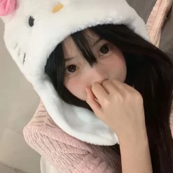 Kawaii KT Kat Plys Kappe og Tegneserie Trøjehue Varme Ørebeskyttelse A1