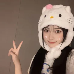 Kawaii KT Kat Plys Kappe og Tegneserie Trøjehue Varme Ørebeskyttelse A1