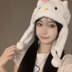 Kawaii KT Kat Plys Kappe og Tegneserie Trøjehue Varme Ørebeskyttelse A1
