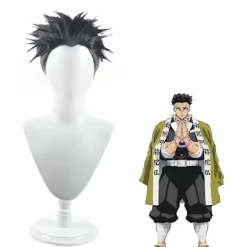 Kimetsu No Yaiba Pillar Stone Gyomei Himejima Cosplay Paryk Syntetiske Parykker + Paryk Hætte