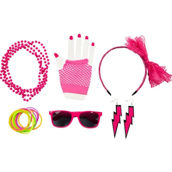 Kit 80´S Halloween Maskerad Pink one size
