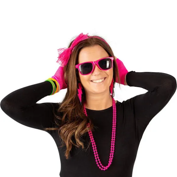 Kit 80´S Halloween Maskerad Pink one size