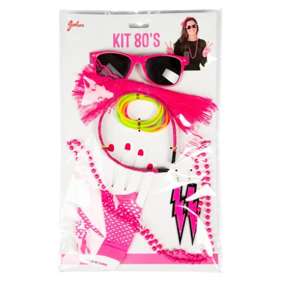Kit 80´S Halloween Maskerad Pink one size