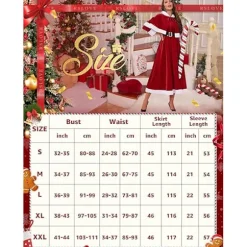 Kjole - Julemandskostume med aftagelig hættekappe og bælte, perfekt til julefrokoster, størrelse M.