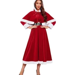 Kjole - Julemandskostume med aftagelig hætte og bælte, perfekt til julefester, størrelse XXXL