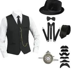 [KK] 8 dele mænd 1920'er Gatsby Gangster kostume med tilbehør Halloween Cosplay Karnevalsfestkostumer Grey 4XL