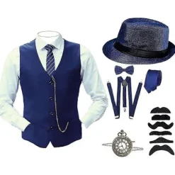 [KK] 8 dele mænd 1920'er Gatsby Gangster kostume med tilbehør Halloween Cosplay Karnevalsfestkostumer Grey 4XL