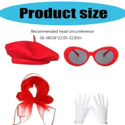 [KK] Fransk kostumesæt fra 1980'erne Fransk baret hat solbriller tørklæde handsker Fransk kunstnersæt kompatibelt med Halloween Cosplay Karneval red glasses | Fyndiq