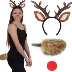 [KK] Julehjorteøre-hårbånd kompatibelt med kvinder piger Halloween hjorteudklædningstilbehør Hjorte-hårbånd Hjortehale Hjortenæse Spotted variant BN | Fyndiq
