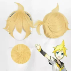 [KK] Paryk Syntetisk Hår Anime Kagamine Rin/len Cosplay Paryk 30cm Kort Guld Gul Parykker Mode Varmebestandig Cosplay Paryk