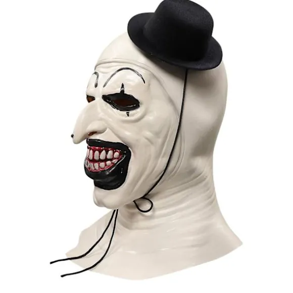 Klovnemaske Ond Blodig Mund med Sort Hat Uhyggelig Morder Joker Maske Halloween Cosplay Kostumefest Rekvisitter(Hvid)