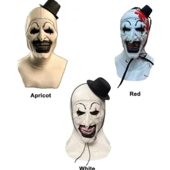 Klovnemaske Ond Blodig Mund med Sort Hat Uhyggelig Morder Joker Maske Halloween Cosplay Kostumefest Rekvisitter(Hvid)