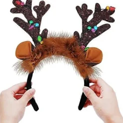 Kongque - 2 stk. Lysende Pandebånd med LED, Julepandebånd til Juletilbehør og Festfavoritter (One Size Fits All)