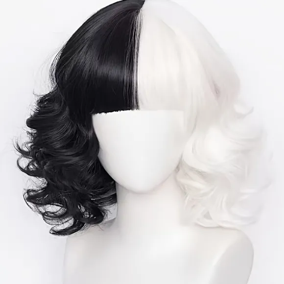 Kort Krøllet Paryk Sort Hvid To-tonet Pandehår Kostumefester Cosplay Halloween Black And White Color 35.56cm