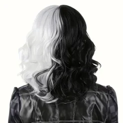 Kort Krøllet Paryk Sort Hvid To-tonet Pandehår Kostumefester Cosplay Halloween Black And White Color 35.56cm