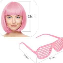 Kort Paryk og Solbrillesæt til Kvinder Neon Cosplay Paryk Pink Hårstykke 35cm Polterabend Tilbehør