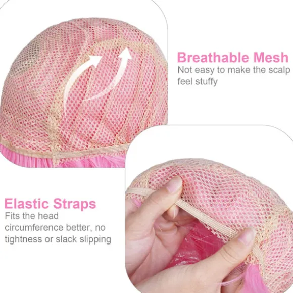 Kort Paryk og Solbrillesæt til Kvinder Neon Cosplay Paryk Pink Hårstykke 35cm Polterabend Tilbehør