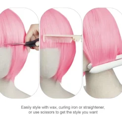Kort Paryk og Solbrillesæt til Kvinder Neon Cosplay Paryk Pink Hårstykke 35cm Polterabend Tilbehør