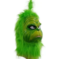 Kostumemaske med grøn pels til julecosplayfest, latexrekvisit, grøn monstermaske, søde grønne rekvisitter til have- og terrassefest, grøn-FA-