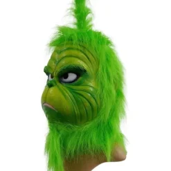Kostumemaske med grøn pels til julecosplayfest, latexrekvisit, grøn monstermaske, søde grønne rekvisitter til have- og terrassefest, grøn-FA-